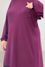 Büyük Beden Basic Penye Tunik - Bordo - 38014 - Görsel 2