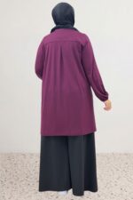 Büyük Beden Basic Penye Tunik - Bordo - 38014 - Görsel 5