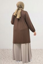 Büyük Beden Basic Penye Tunik - Kahve - 38014 - Görsel 5