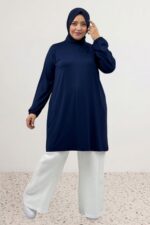 38014 Büyük Beden Basic Penye Tunik - Lacivert