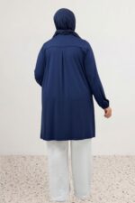 Büyük Beden Basic Penye Tunik - Lacivert - 38014 - Görsel 6