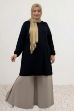 38014 Büyük Beden Basic Penye Tunik - Siyah