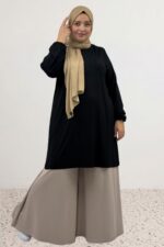Büyük Beden Basic Penye Tunik - Siyah - 38014 - Görsel 4