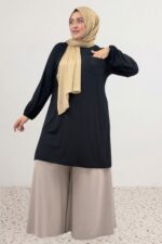 Büyük Beden Basic Penye Tunik - Siyah - 38014 - Görsel 2