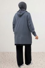Büyük Beden Renk Kombinli Modal Pantolonlu Takım - Antrasit - 67080 - Görsel 6
