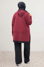 Büyük Beden Renk Kombinli Modal Pantolonlu Takım - Bordo - 67080 - Görsel 7