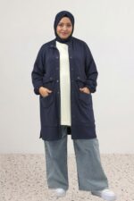 Büyük Beden Çıtçıt Detaylı Modal Kap - Lacivert - 63025 - Görsel 4