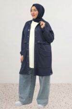 Büyük Beden Çıtçıt Detaylı Modal Kap - Lacivert - 63025 - Görsel 2