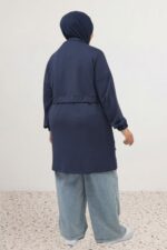 Büyük Beden Çıtçıt Detaylı Modal Kap - Lacivert - 63025 - Görsel 6