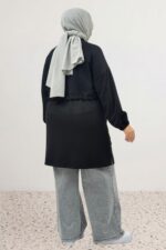 Büyük Beden Çıtçıt Detaylı Modal Kap - Siyah - 63025 - Görsel 5