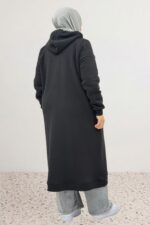 Büyük Beden Boydan Fermuarlı Üç İplik Kap - Siyah - 63033 - Görsel 5