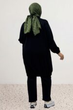 Büyük Beden Cepleri Taş Detaylı Modal Pantolonlu Takım - Siyah - 67077 - Görsel 6