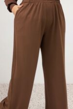 Büyük Beden Yanları Patlı Modal Pantolonlu Takım - Kahve - 67085 - Görsel 5