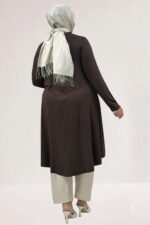 Büyük Beden Mevlana Penye Tunik - Kahve - 28016 - Görsel 5