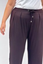 Büyük Beden Pile Detaylı Penye Pantolon - Koyu Kahve - 59002 - Görsel 2