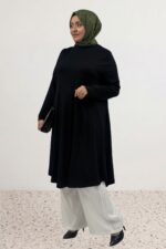 Büyük Beden Mevlana Penye Tunik - Siyah - 28016 - Görsel 7