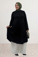 Büyük Beden Mevlana Penye Tunik - Siyah - 28016 - Görsel 8