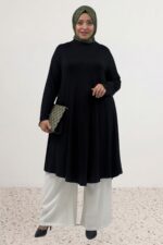 28016 Büyük Beden Mevlana Penye Tunik - Siyah