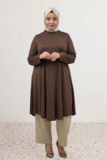 Büyük Beden Mevlana Penye Tunik - Kahve - 28016 - Görsel 8