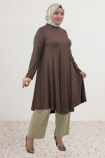 Büyük Beden Mevlana Penye Tunik - Kahve - 28016 - Görsel 9