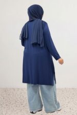 Büyük Beden Asimetrik Kesim Penye Tunik - Lacivert - 58070 - Görsel 10