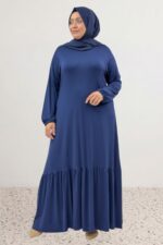 Büyük Beden Eteği Fırfrılı Penye Elbise - Lacivert - 52034 - Görsel 2