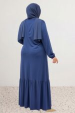 Büyük Beden Eteği Fırfrılı Penye Elbise - Lacivert - 52034 - Görsel 5