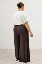 Büyük Beden Beli Lastikli Penye Etek Pantolon - Kahve - 49003 - Görsel 5