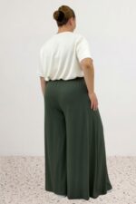 Büyük Beden Beli Lastikli Penye Etek Pantolon - Haki - 49003 - Görsel 5