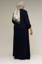 Büyük Beden Kolu Lastikli Penye Elbise - Lacivert - 22008 - Görsel 4