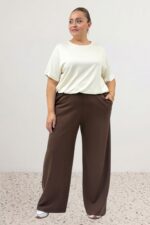 Büyük Beden Beli Lastikli Modal Pantolon - Kahve - 69024 - Görsel 8