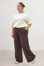 Büyük Beden Beli Lastikli Modal Pantolon - Kahve - 69024 - Görsel 9