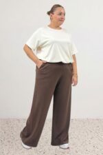 Büyük Beden Beli Lastikli Modal Pantolon - Kahve - 69024 - Görsel 10