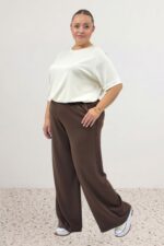 69024 Büyük Beden Beli Lastikli Modal Pantolon - Kahve