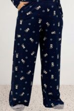 Büyük Beden Boydan Düğmeli Desenli Süet Pijama Takımı - Laci Penguen Desenli - 67811 - Görsel 5