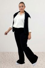 9137-20 Büyük Beden İspanyol Paça Kot Pantolon - Siyah